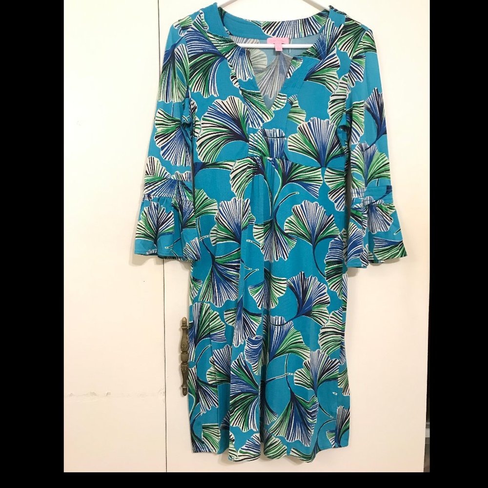 Lilly Pulitzer Dress 3/4 Bell Sleeve Palm Frond
